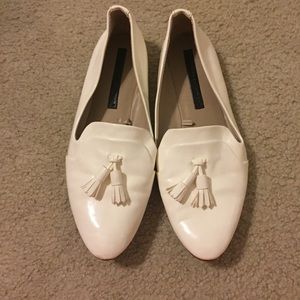 Zara White Tassel Loafers